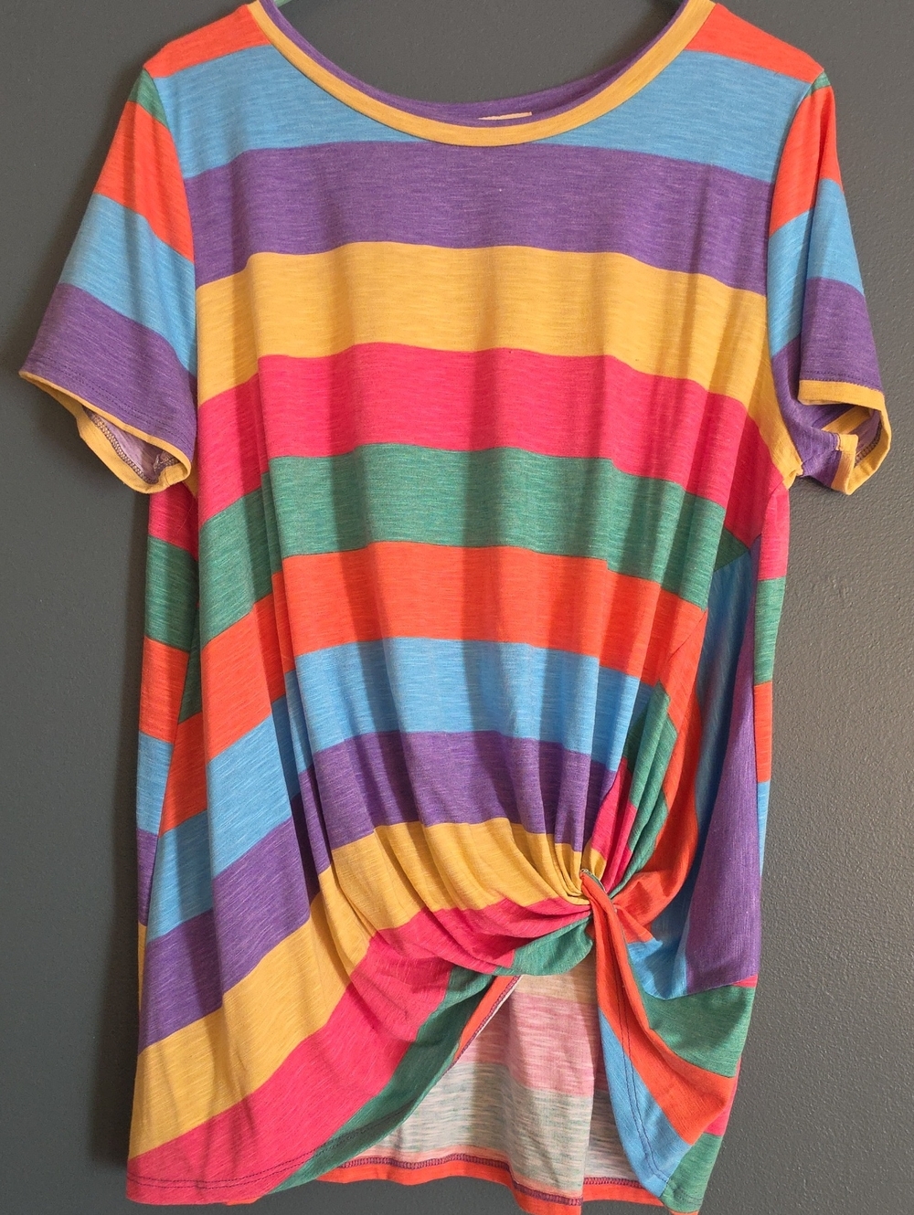 Womens' Multicolor Striped Knot-Front Tee